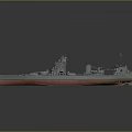 Detailed Large Warship Model With Multiple Turrets Gray Deck and Red Bottom Hull 3d model