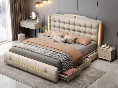 Modern Bedroom Interior With Tufted Headboard Storage Drawers Nightstands And Dresser 3d model