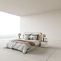 Modern Double Bed With Upholstered Headboard Pillows Bedspread And Bedside Lamps On Plush Rug