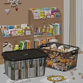 Kids Bookshelf With Organized Books Stationery And Stuffed Toys In Storage Bins