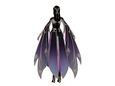 Game Movie Character In Black Purple Robe With Gold Ornamental Details 3d model