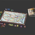 Board Game Entertainment Featuring Detailed Route Map Game Board With Colored Tokens And Game Box