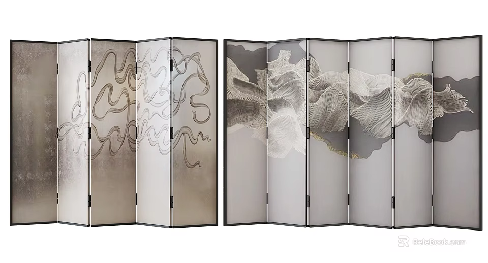Modern Artistic Folding Screen With Elegant Pattern And Decorative Panels 3d model