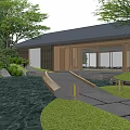 Modern Detached Villa with Lush Greenery Trees Courtyard Pool and Driveway