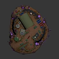 Sci Fi Model Scene Featuring Green Building Fence Vehicles And Purple Tentacles