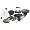 Modern Decorative Ornament Set With Glass Vases Ceramic Bowls Candles Books And Wooden Trays