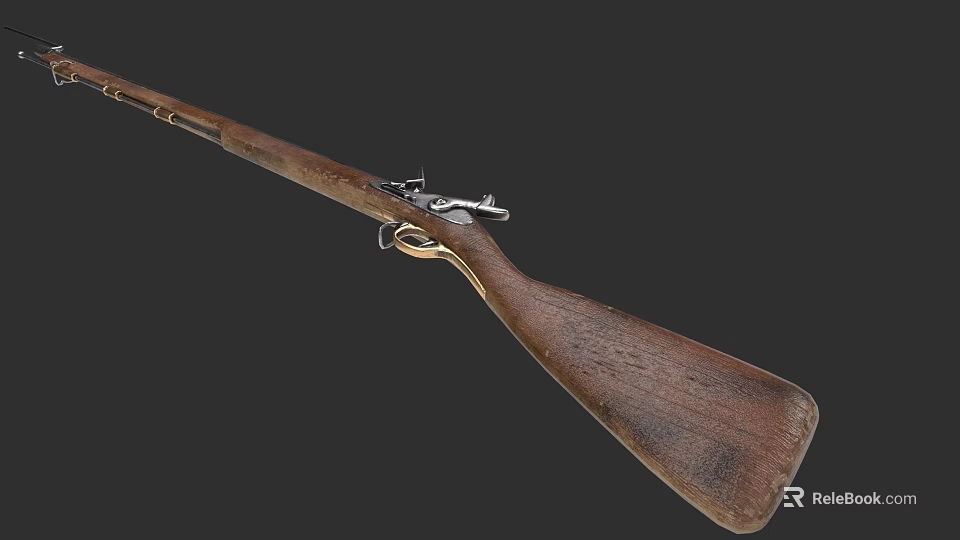 Antique Flintlock Rifle With Wooden Stock And Metal Components Design 3d model 