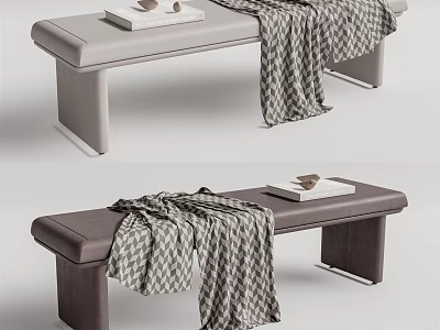 Modern Light And Dark Gray Bench With Plaid Blanket And Books On Top 3d model