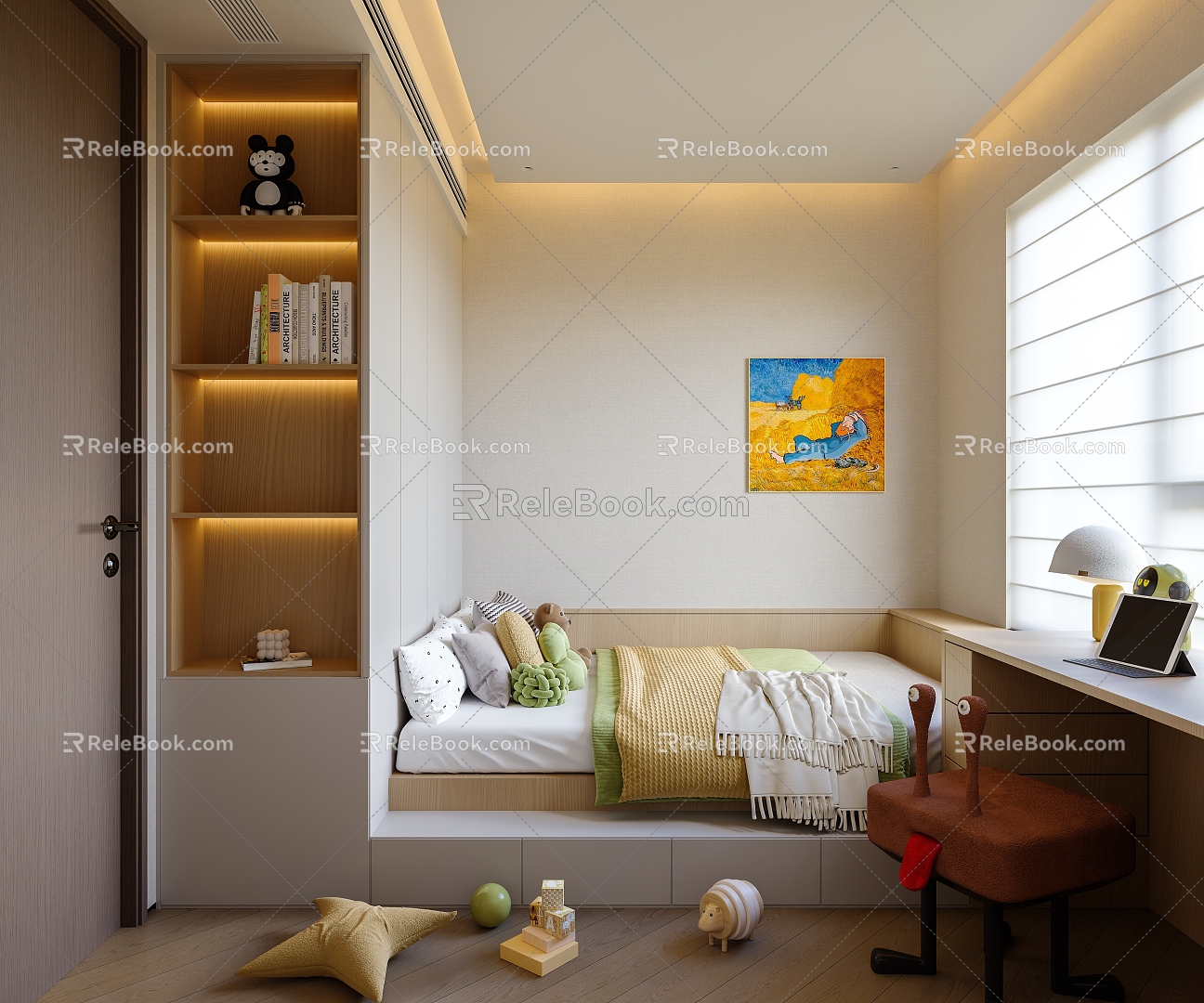 Tatami Bedroom Wardrobe Bed Desk 3d model