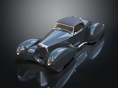 Elegant Vintage Convertible Car With Streamlined Dark Body And Chrome Accents 3d model