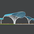 Modern Pergola Featuring Blue Membrane Roof White Steel Structure Green Grass and Wooden Fence