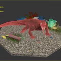Realistic Lizard Decorative Figurine On Hexagonal Platform With Green Plants And Log