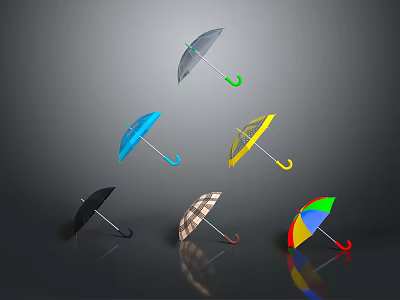 Colorful Umbrellas With Various Designs And Different Handle Colors For Daily Use 3d model