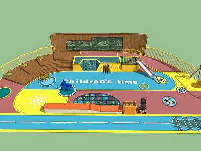 Children's Time Themed Playground Equipment With Colorful Slide And Safe Play Area 3d model