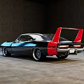 Classic Black Muscle Car Side Rear View with Red Spoiler and Vintage Styling
