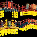 Traditional Chinese Decorative Gate Structures With Red Frames Golden Lanterns And Auspicious Plaques 3d model