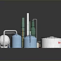 Industrial Facility Model With Blue Silver Storage Tanks Green Towers And Pipes