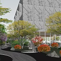 Modern Garden Landscape Design With Cypress Trees Reflecting Pond And Curved Pathway