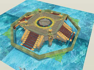 Octagonal Water Structure With Circular Center Steps And Decorative Elements 3d model