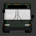 Dark Green Bus with Multiple Windows Doors and Interior Seats on Gray Background with Reflection
