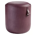 Light Colored Fabric And Deep Purple Leather Sofa Stools With Leather Handles