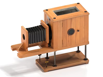 Vintage Wooden Electrical Camera With Bellows Design And Metal Stand 3d model