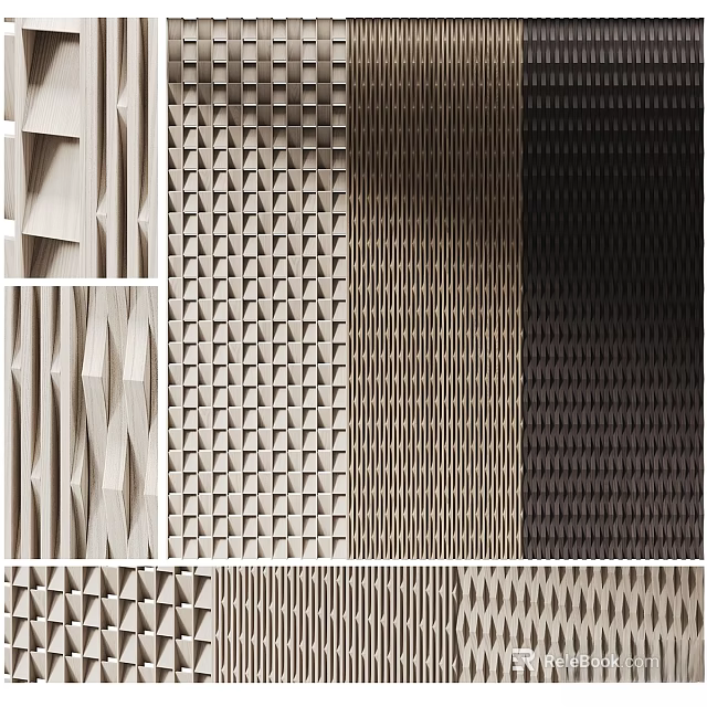 Various Geometric Textured Wall Decor With Triangle Striped Diamond And Wave Patterns In Neutral Tones 3d model 