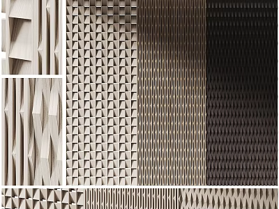 Various Geometric Textured Wall Decor With Triangle Striped Diamond And Wave Patterns In Neutral Tones 3d model