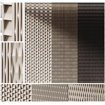 Various Geometric Textured Wall Decor With Triangle Striped Diamond And Wave Patterns In Neutral Tones 3d model