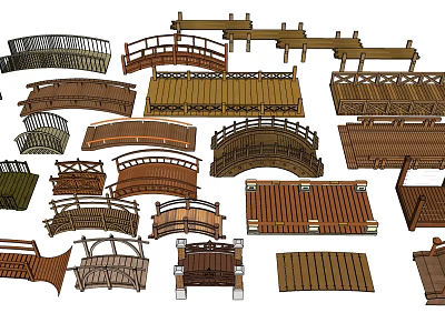 Collection of Various Wooden Bridge Designs With Arch And Flat Styles 3d model