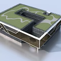 Modern Architectural Design Featuring Green Roof Geometric Structure And Glass Facade