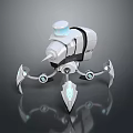 Sci Fi Game Movie Character Robot With White Gray Body Circular Top And Mechanical Claws