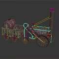 Vintage Steam Train With Wooden Cart Barrel Metal Engine Wheels And Chimney