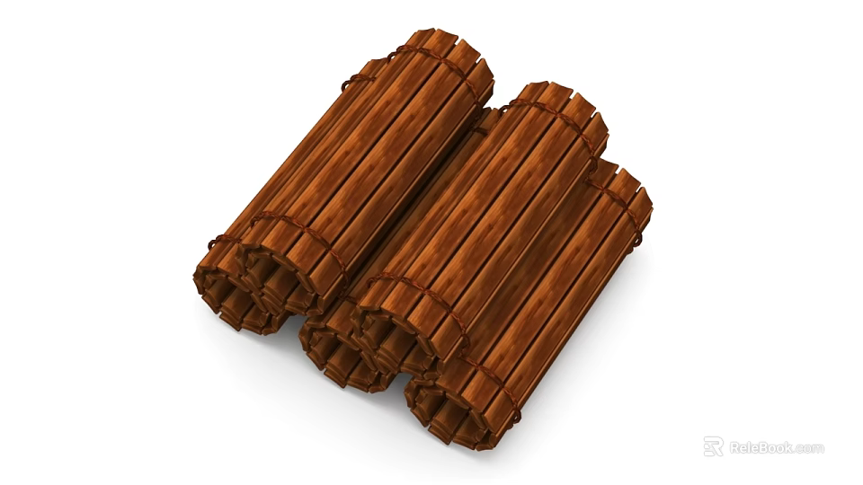 Three Brown Wooden Vintage Scroll Books Arranged On White Background 3d model 