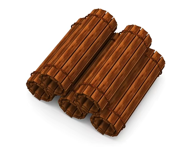 Three Brown Wooden Vintage Scroll Books Arranged On White Background 3d model