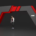 Gray And Red Game Themed Archway With Person Standing Under 3d model