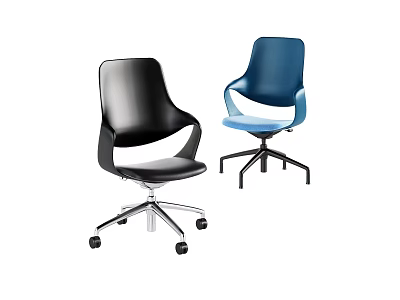 Modern Office Chairs With Curved Backrest And Wheeled Base In Black And Blue 3d model
