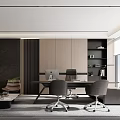 Modern Office Interior Design With Work Desk Ergonomic Chairs Sofa And Bookshelf