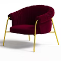 Burgundy Velvet Single Sofa With Curved Arms Pleated Design And Gold Metal Legs