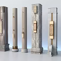 Various Designed Decorative Pillars With Marble Stone And Carved Patterns
