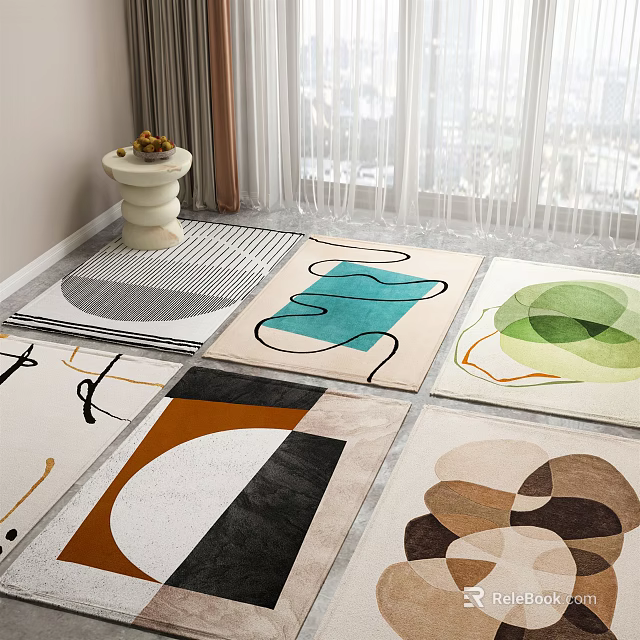 Various Square Rugs With Modern Geometric Patterns And Colorful Abstract Designs 3d model
