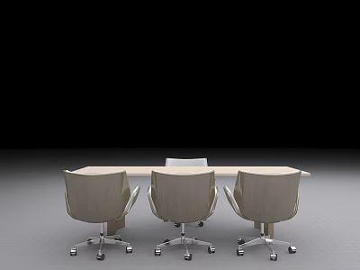 Modern Rectangular Conference Table Setting With Ergonomic Chairs And Rolling Wheels 3d model