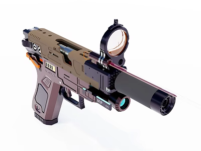 Advanced Tactical Weapon with Scope Silencer Brown Black Design and SVA 011 Label 3d model