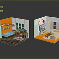 Miniature Bedroom And Living Room Models With Bed Desk Computer Sofa TV Coffee Table