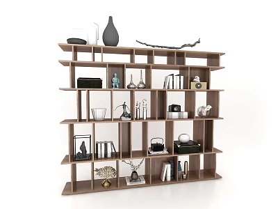 Wooden Multi Tiered Decorative Display Cabinet With Vases Books And Decorative Items 3d model