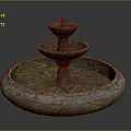 Three Tiered Stone Fountain With Weathered Surface And Round Base