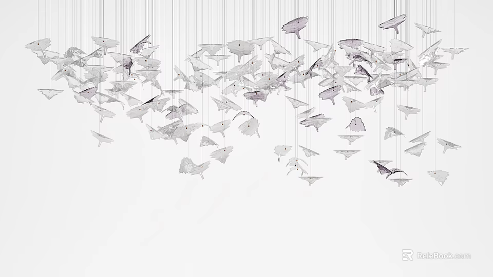 White and Purple Fish Shaped Chandelier with Hanging Decorative Elements in Unique Design 3d model 