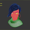 Game Movie Character 3D Model With Black Short Hair Blue Eyes Large Earrings White Turtleneck
