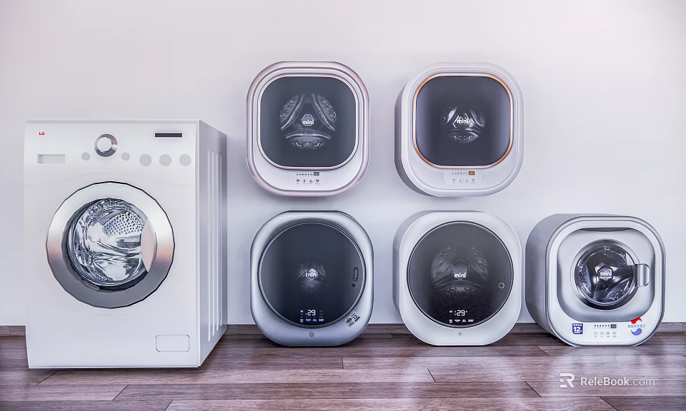 Modern Washing Machines With Various Styles And Circular Front Design For Home Use 3d model 