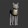 White Fox 3D Model Standing With Yellow Belly On Black Background And Reflection
